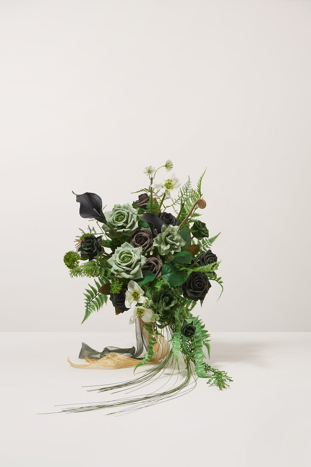 Flash Sale | Small Cascade Bridal Bouquet in Forest Green & Gold丨Clearance