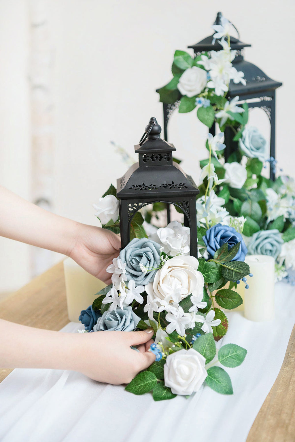 2ft Flower Garlands in Dusty Blue & Navy (Set of 6)