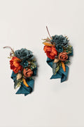 Wrist and Shoulder Corsages in Dark Teal & Burnt Orange (Set of 2)
