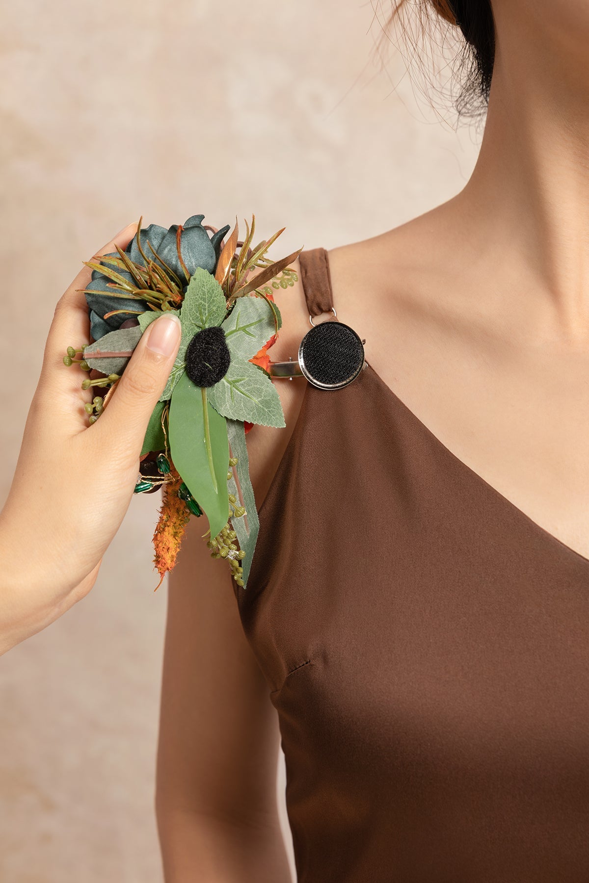 Wrist and Shoulder Corsages in Dark Teal & Burnt Orange (Set of 2)