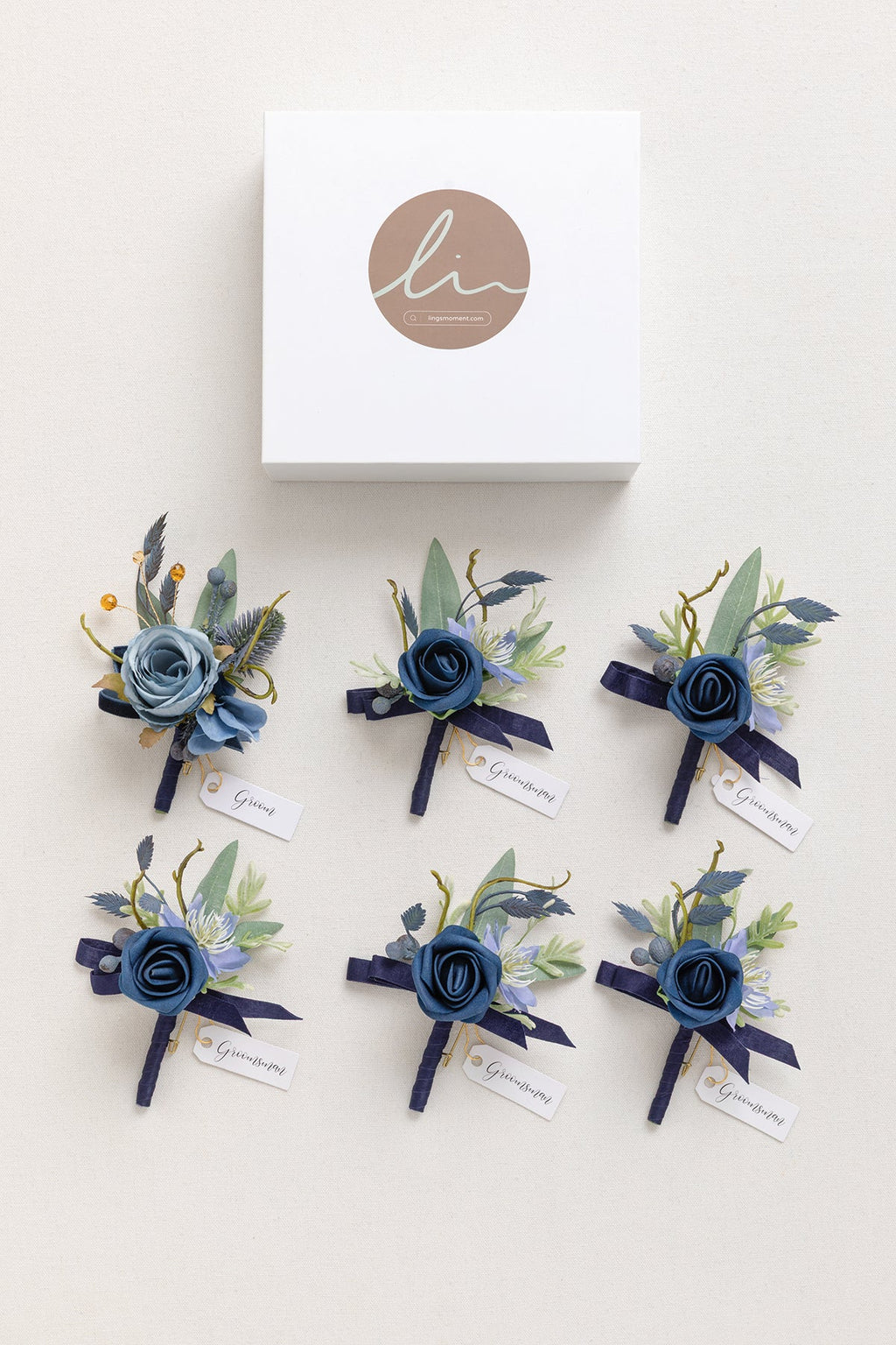 Boutonnieres in Dutch Blue & Navy Blue
