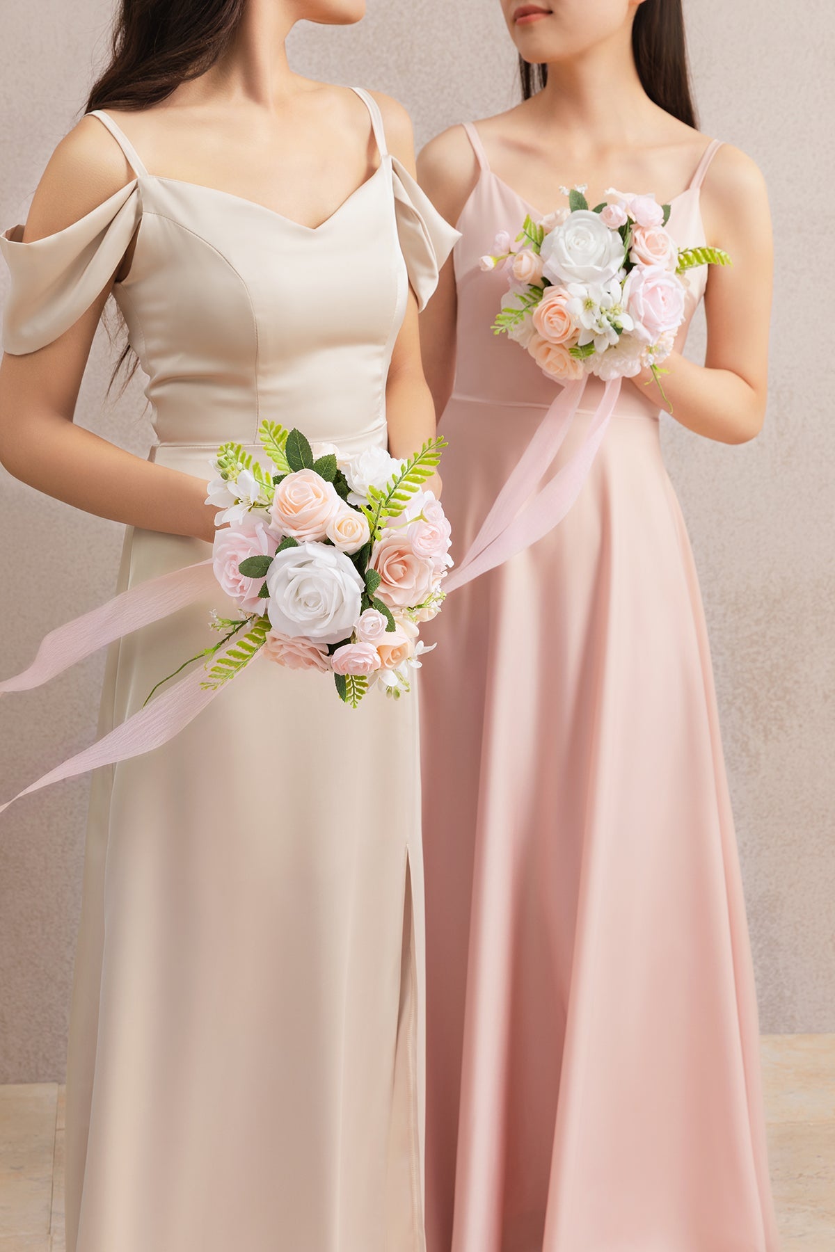 Round Bridesmaid Bouquets in Blush & Cream (Set of 4)