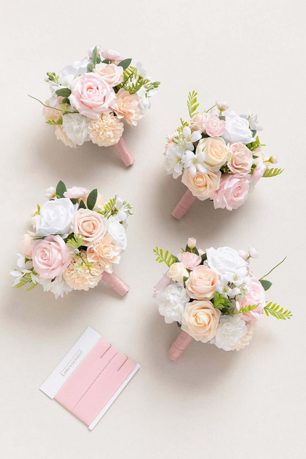 Round Bridesmaid Bouquets in Blush & Cream (Set of 4)