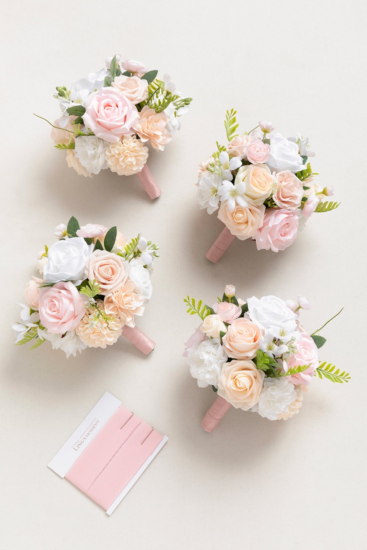 Round Bridesmaid Bouquets in Blush & Cream (Set of 4)