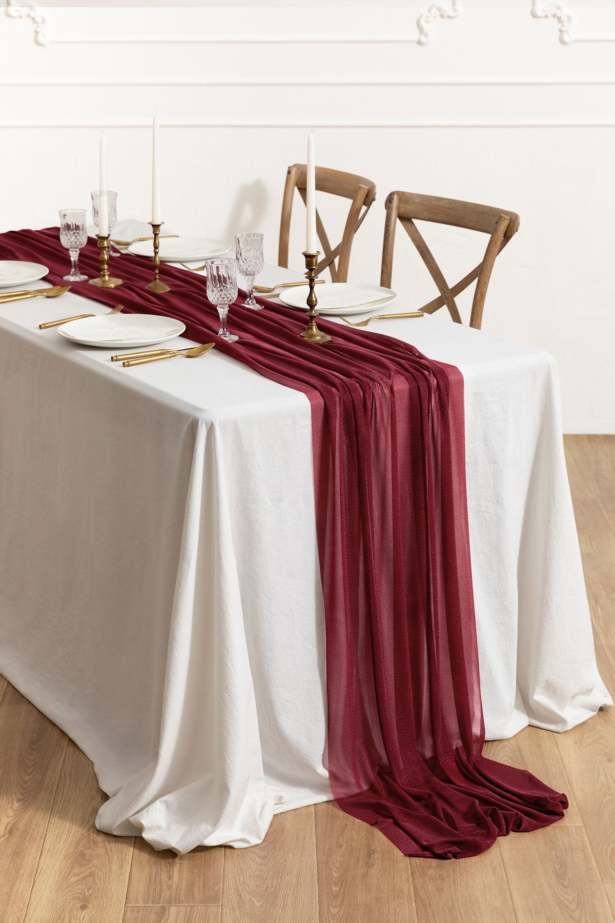 Romantic Sheer Table Runner 29"w x 14FT - Burgundy