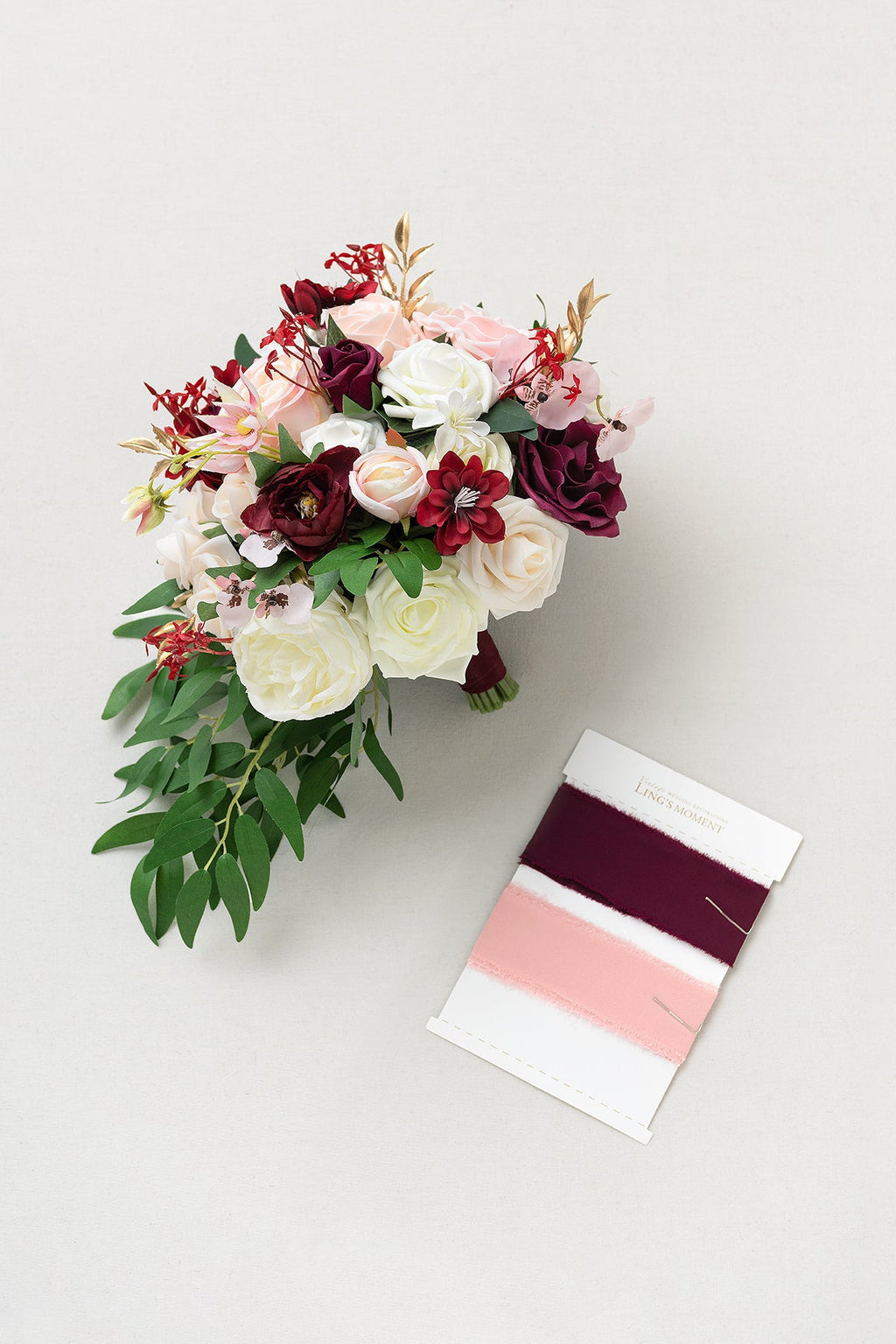 Small Cascade Bridal Bouquet in Romantic Marsala丨Clearance