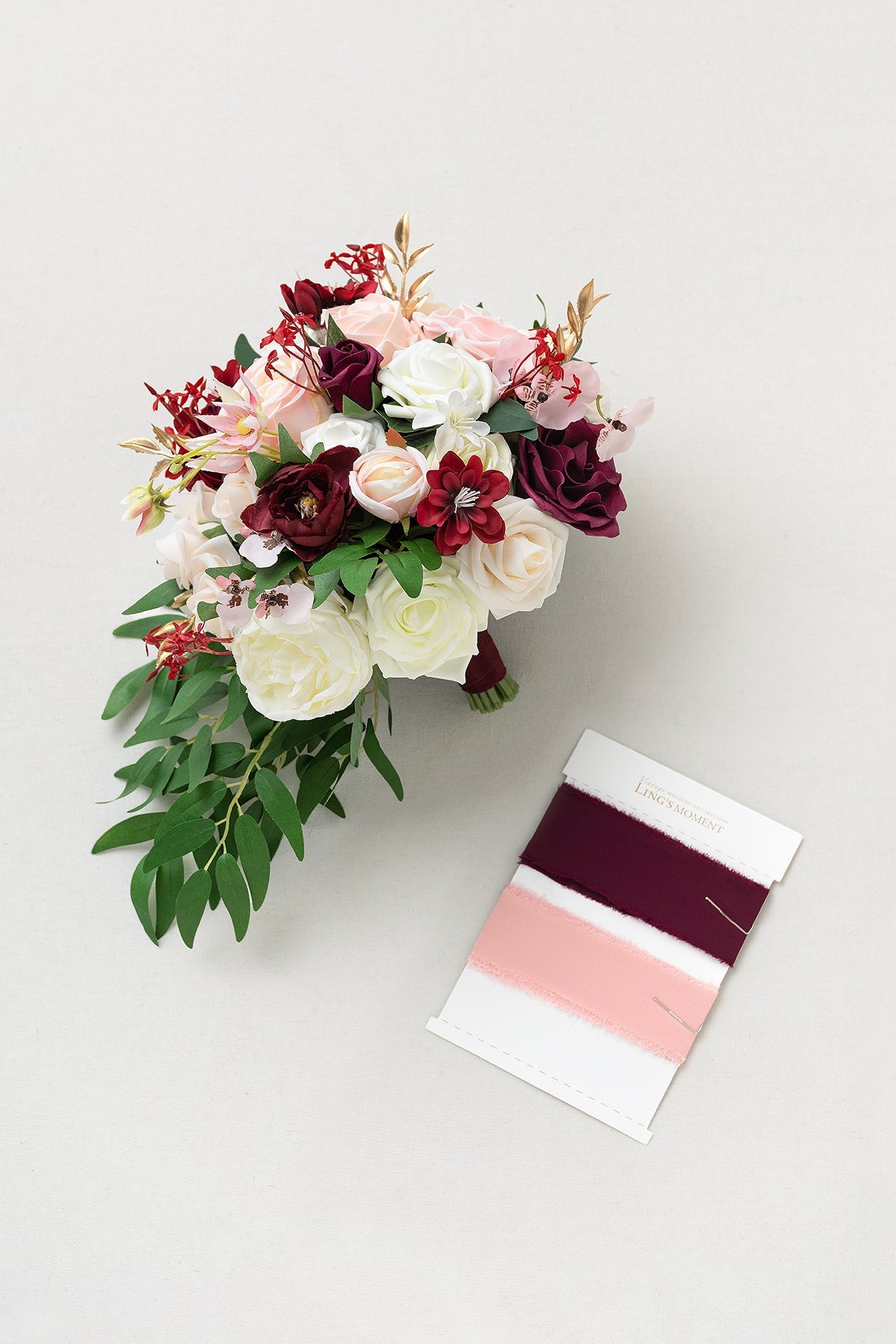 Small Cascade Bridal Bouquet in Romantic Marsala丨Clearance