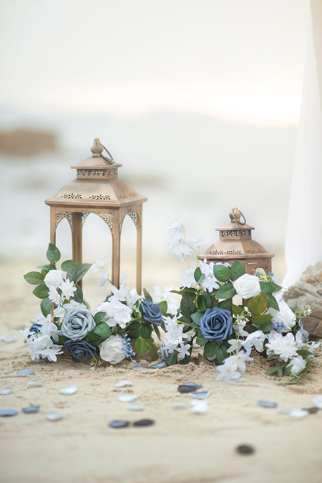 2ft Flower Garlands in Dusty Blue & Navy (Set of 6)