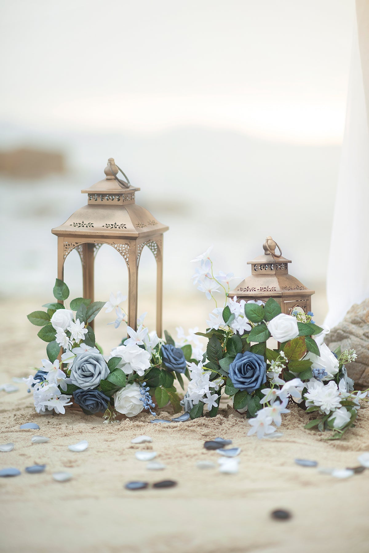2ft Flower Garlands in Dusty Blue & Navy (Set of 6)
