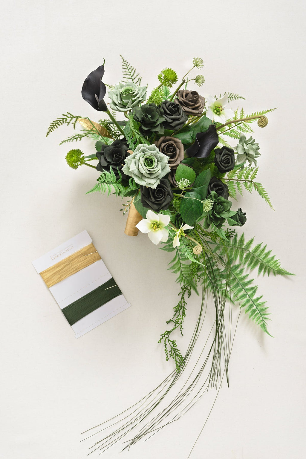 Flash Sale | Small Cascade Bridal Bouquet in Forest Green & Gold丨Clearance
