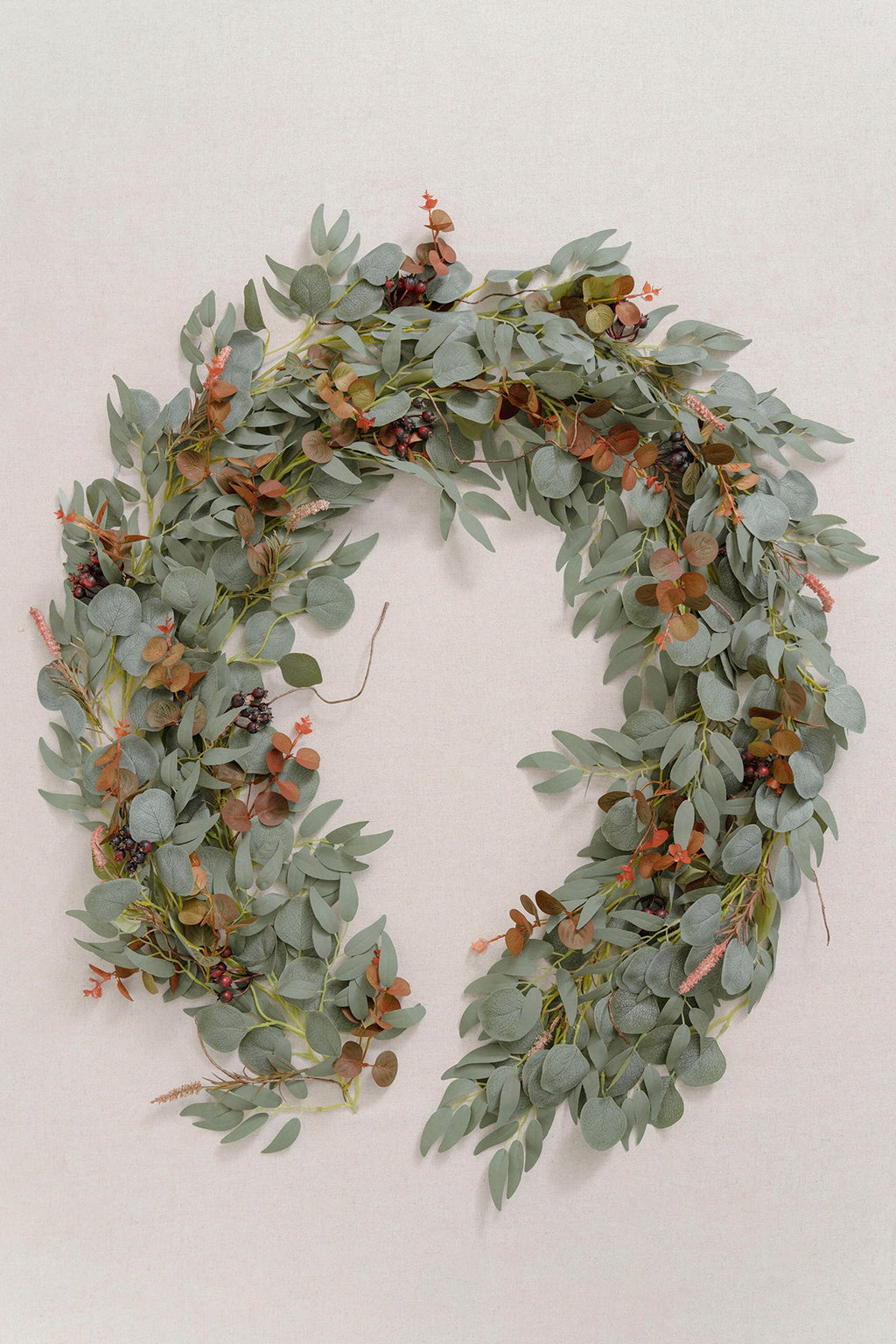 6ft Eucalyptus and Willow Leaf Garland with Filler Flowers in Sunset Terracotta
