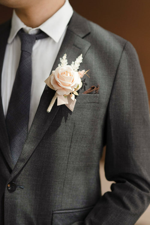 Boutonnieres in White & Beige (Set of 6)丨Clearance