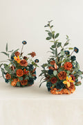 Free-Standing Flower Arrangements in Dark Teal & Burnt Orange (Set of 2) | Clearance