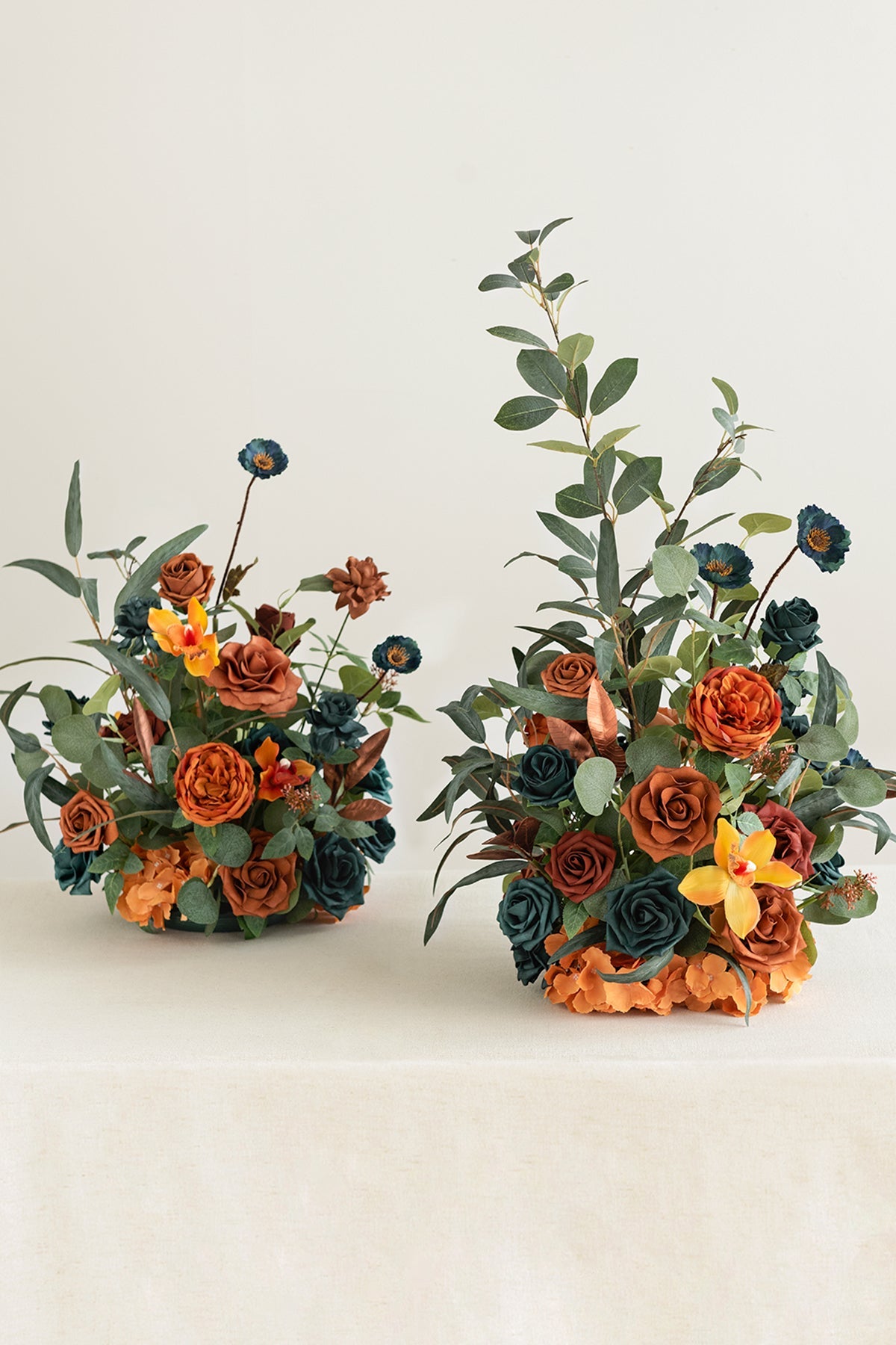 Free-Standing Flower Arrangements in Dark Teal & Burnt Orange (Set of 2) | Clearance
