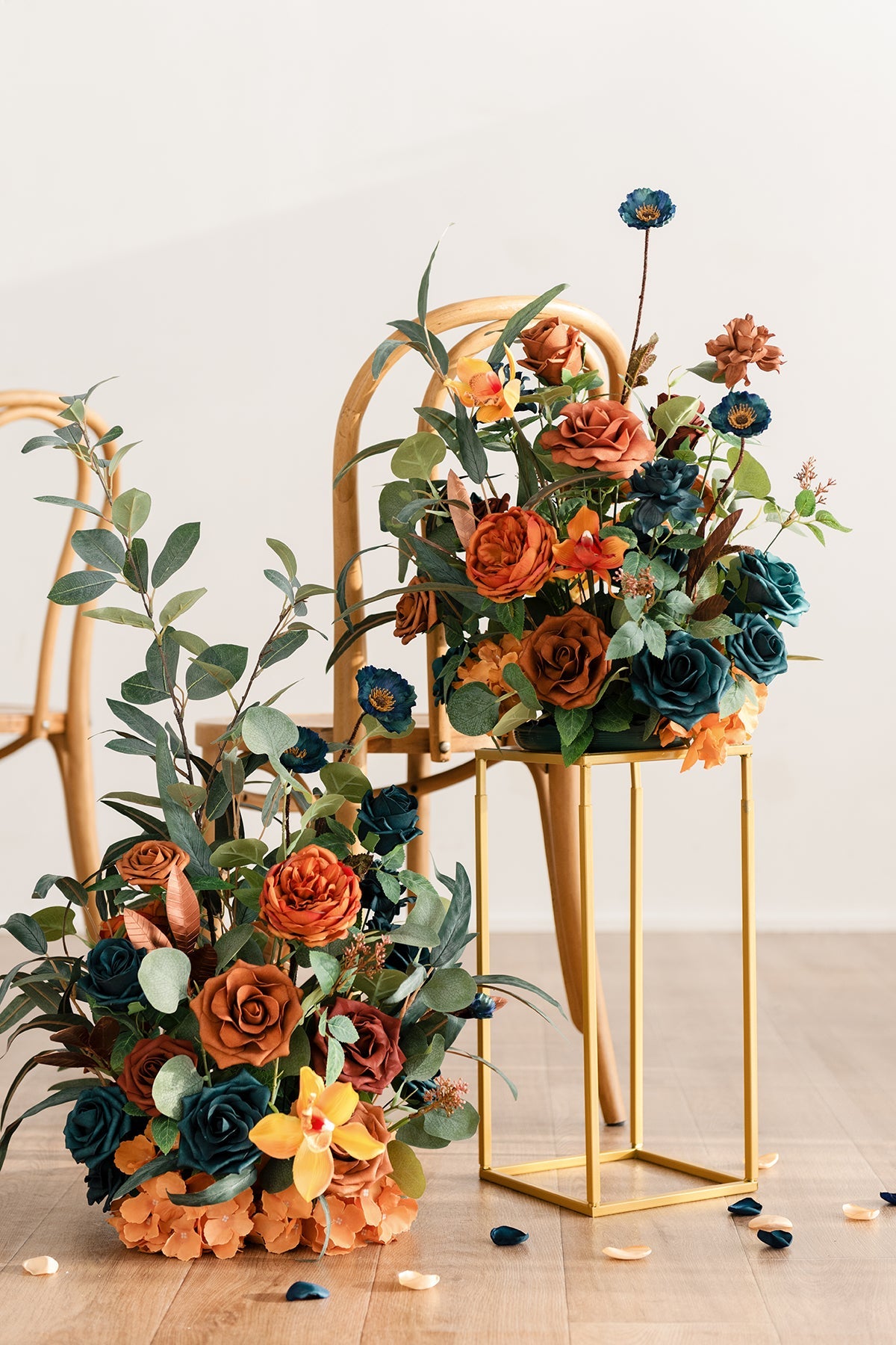 Free-Standing Flower Arrangements in Dark Teal & Burnt Orange (Set of 2) | Clearance