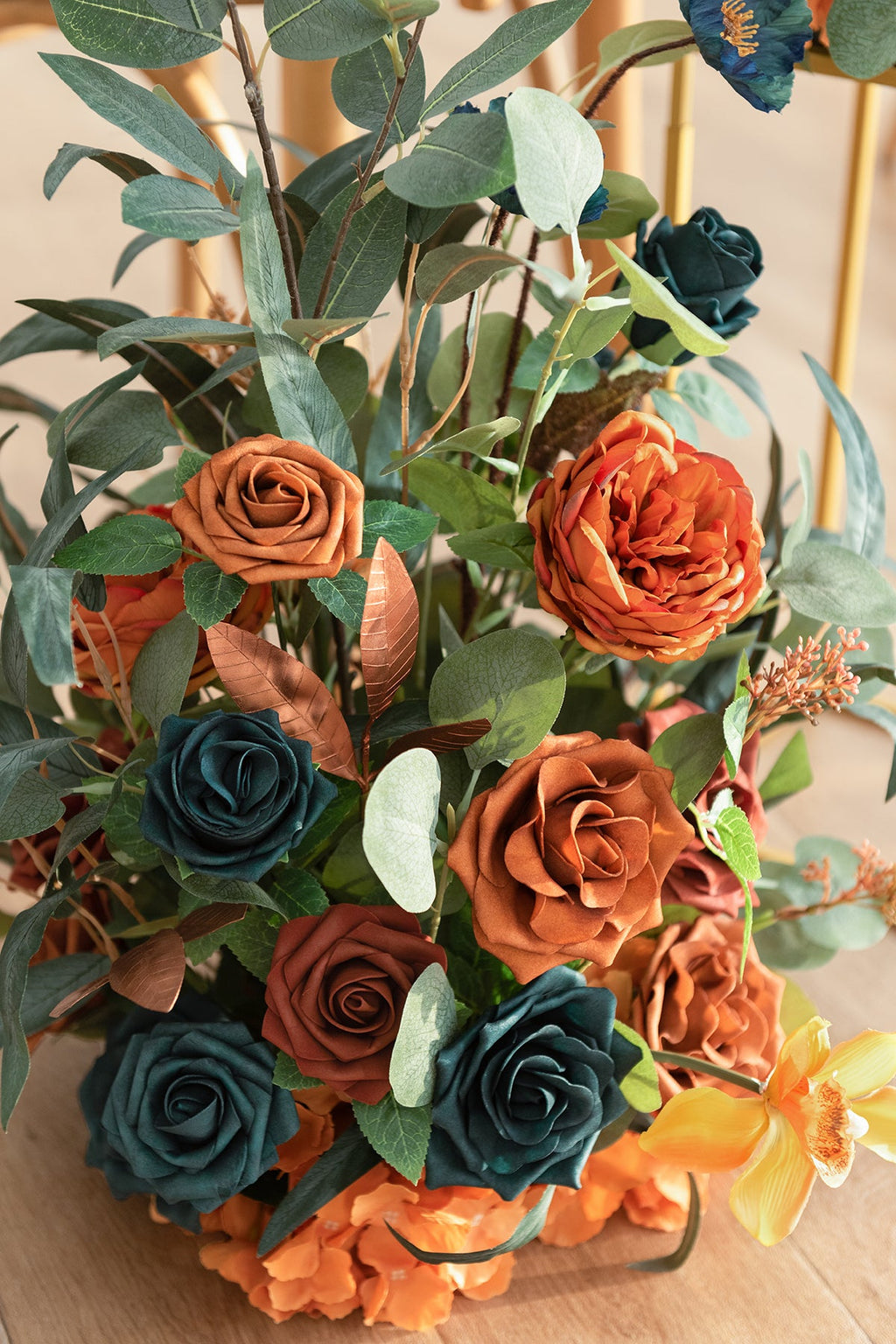 Free-Standing Flower Arrangements in Dark Teal & Burnt Orange (Set of 2) | Clearance
