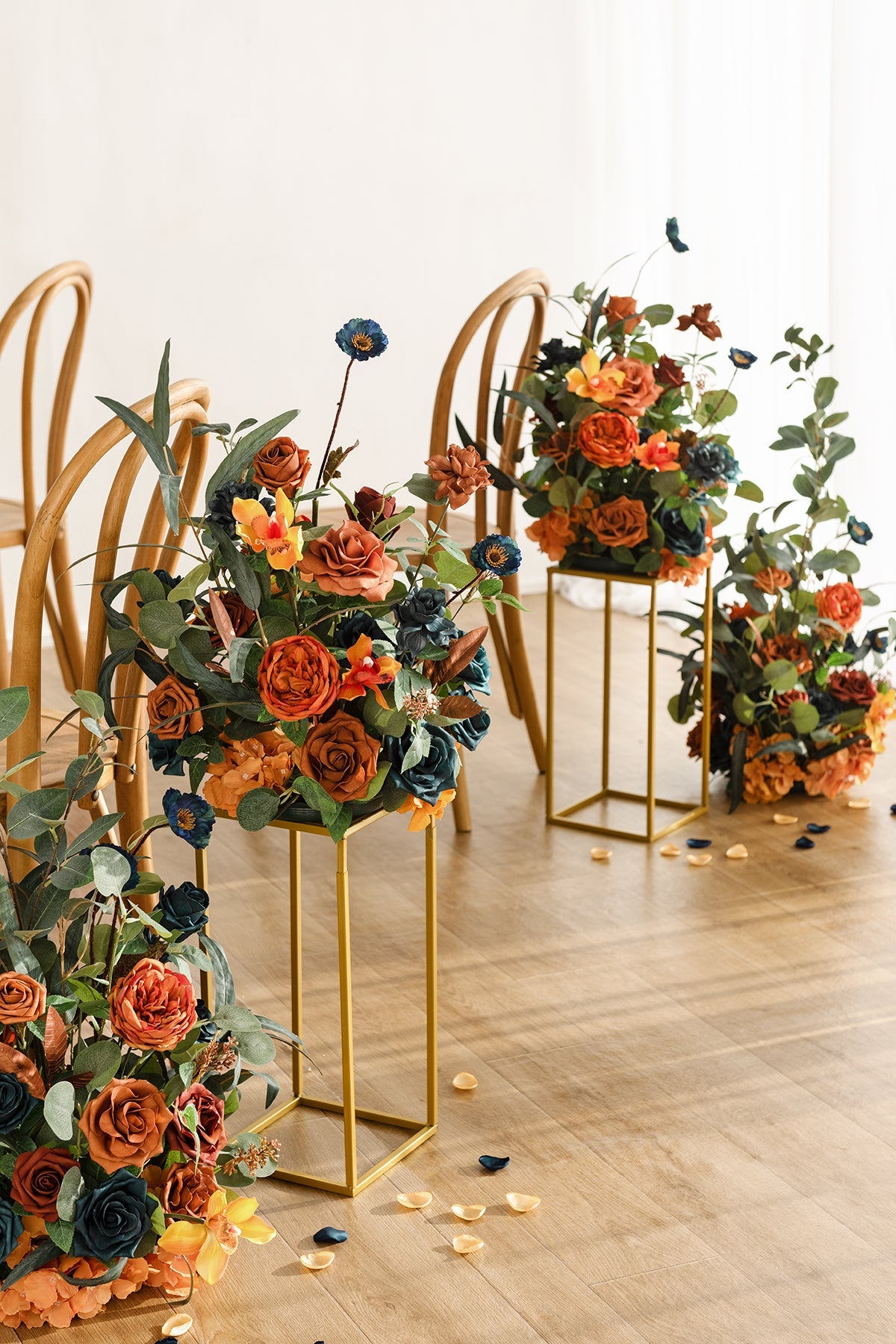 Free-Standing Flower Arrangements in Dark Teal & Burnt Orange (Set of 2) | Clearance
