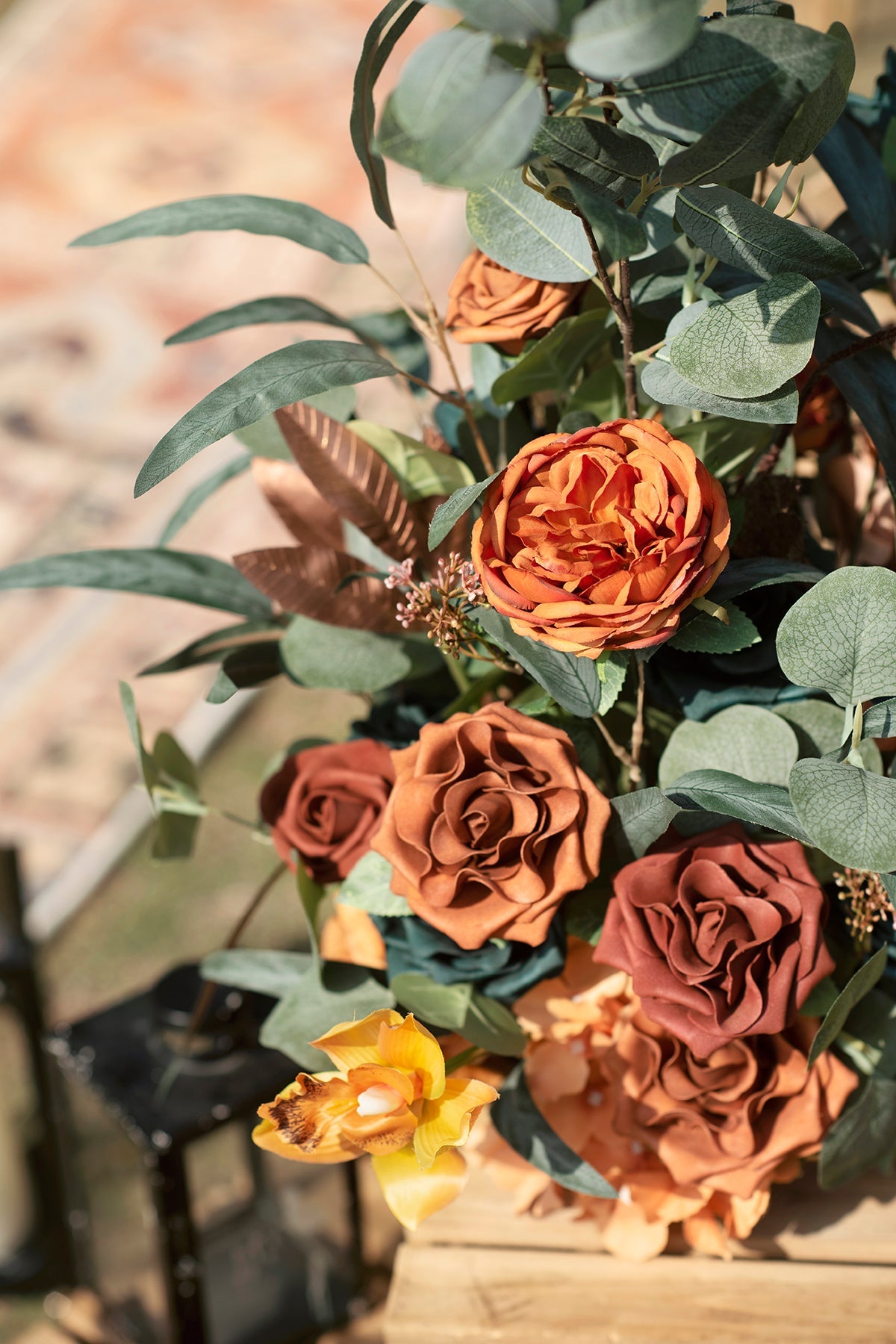 Free-Standing Flower Arrangements in Dark Teal & Burnt Orange (Set of 2) | Clearance