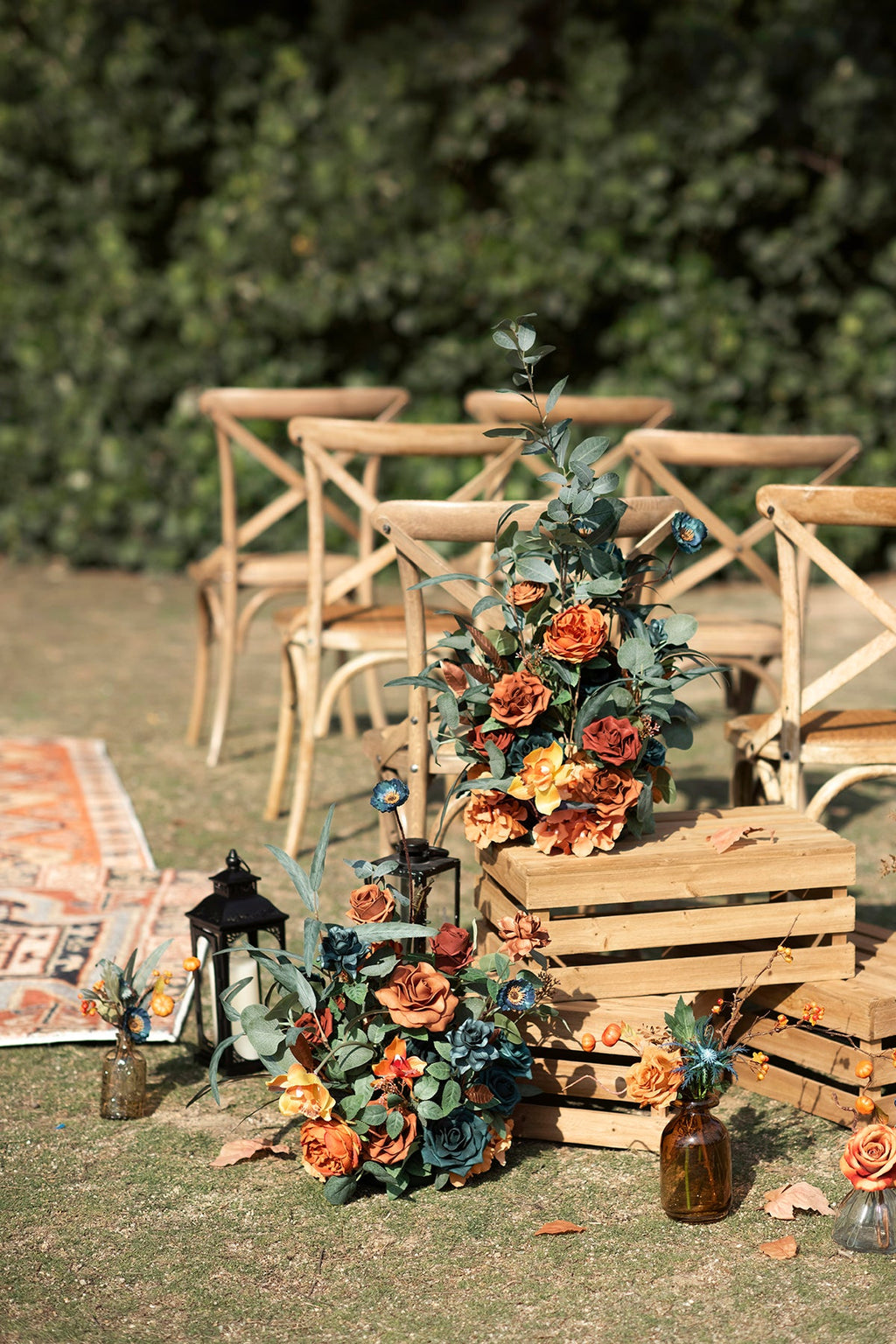 Free-Standing Flower Arrangements in Dark Teal & Burnt Orange (Set of 2) | Clearance