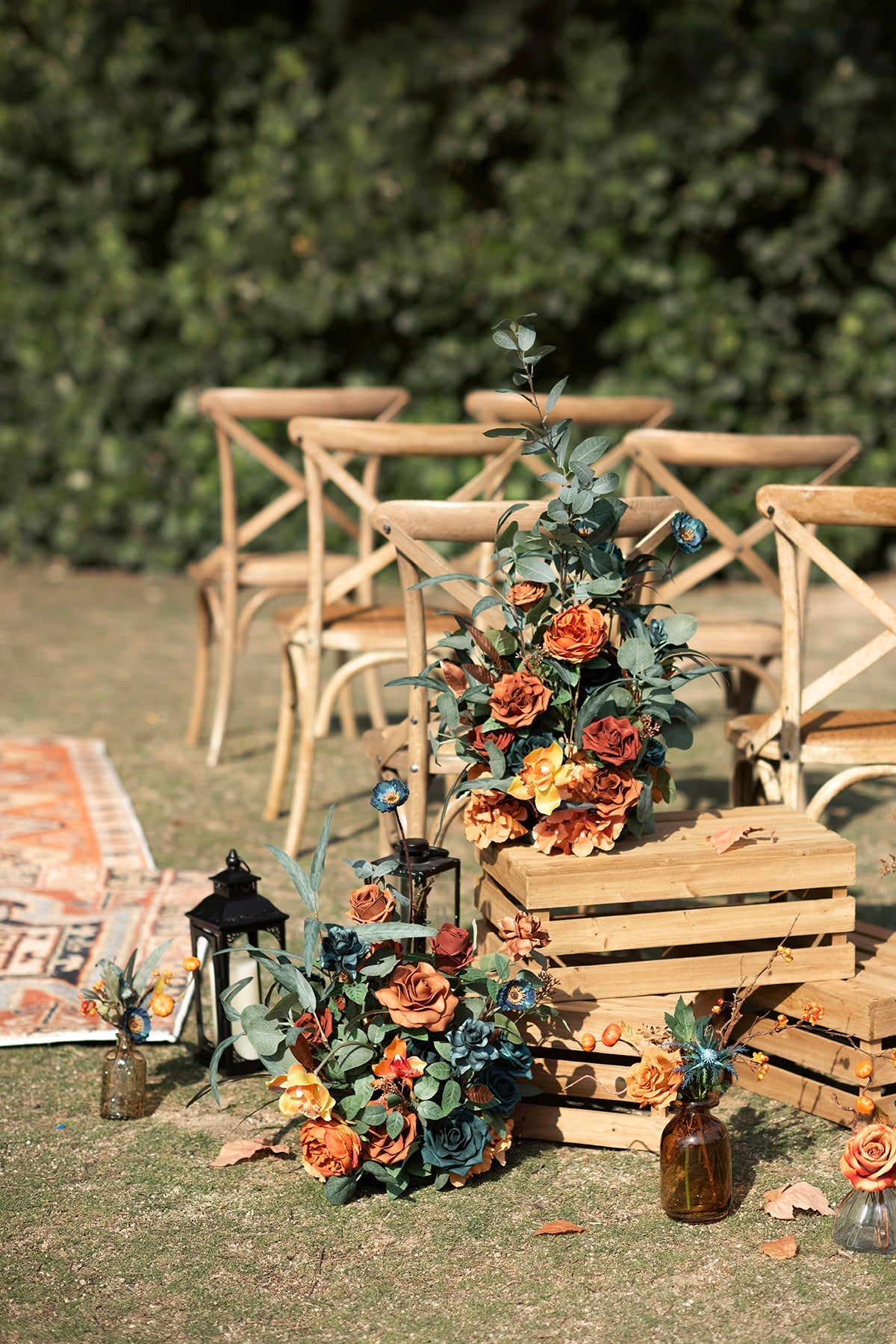 Free-Standing Flower Arrangements in Dark Teal & Burnt Orange (Set of 2) | Clearance