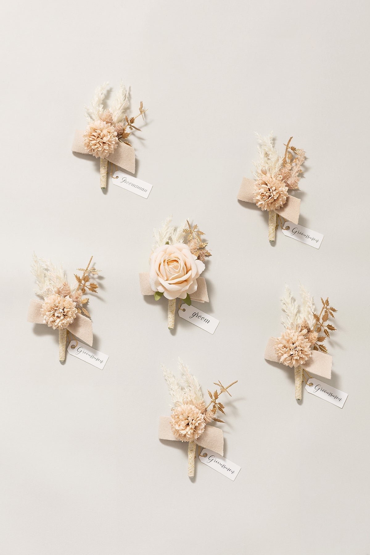 Boutonnieres in White & Beige (Set of 6)丨Clearance