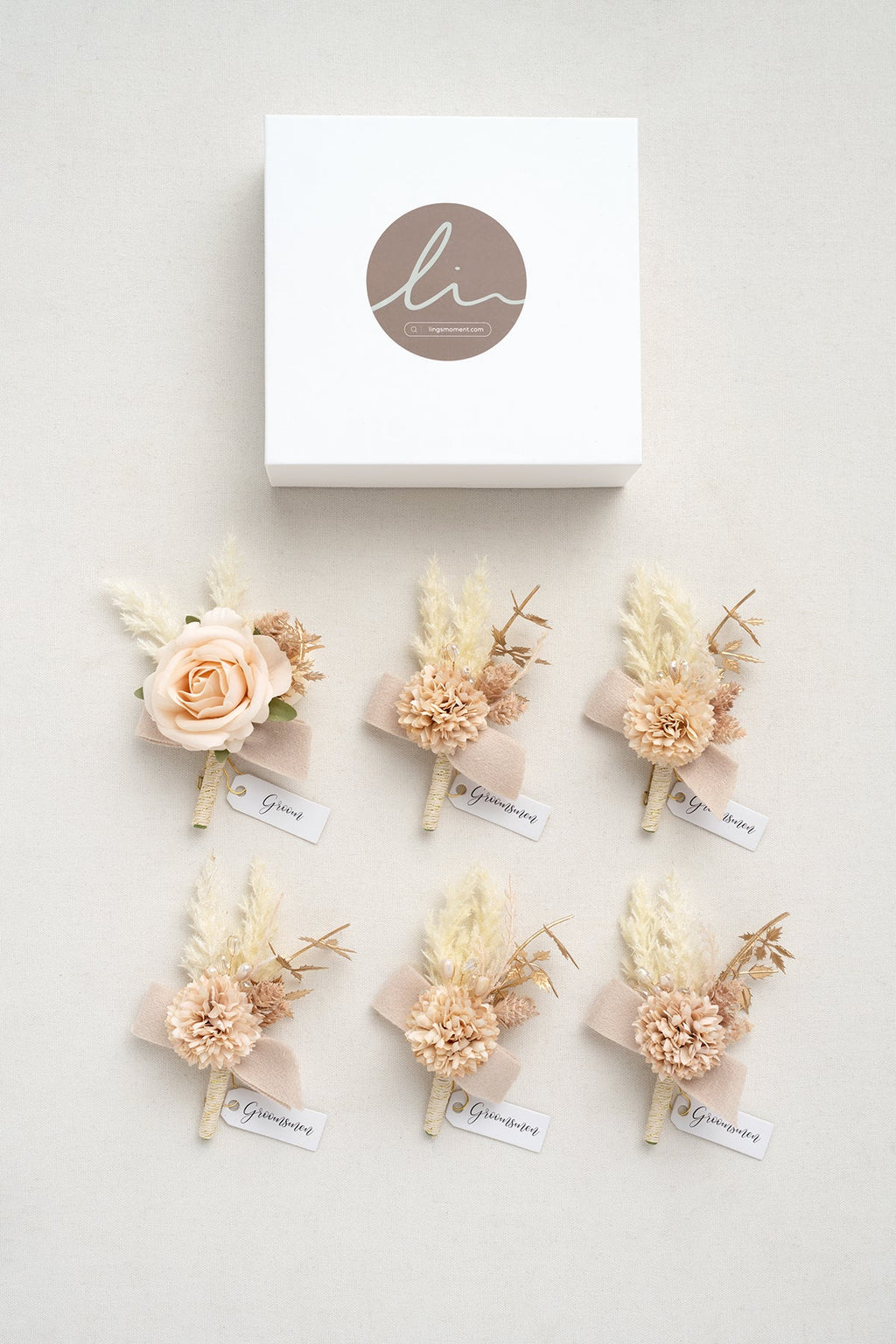 Boutonnieres in White & Beige (Set of 6)丨Clearance