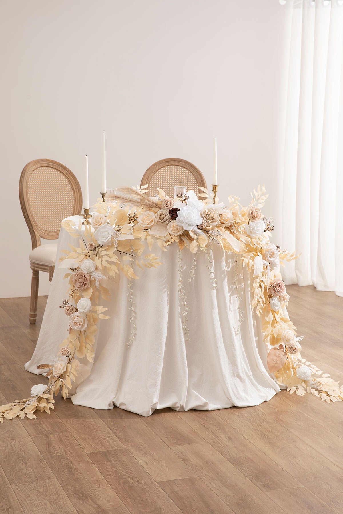 Flash Sale | 9ft Head Table Flower Garland in White & Beige丨Clearance