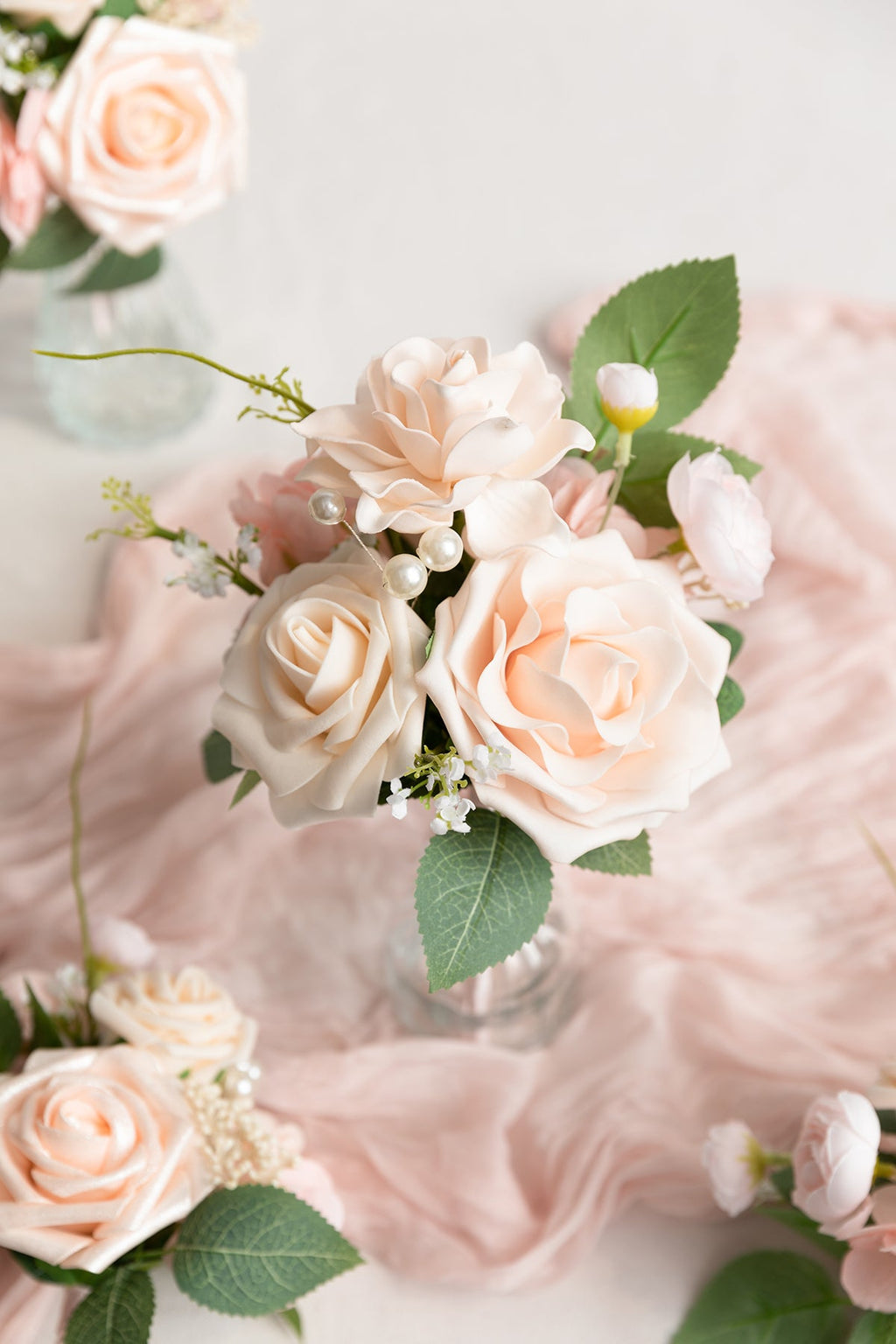 Mini Premade Flower Centerpiece Set in Blush & Cream