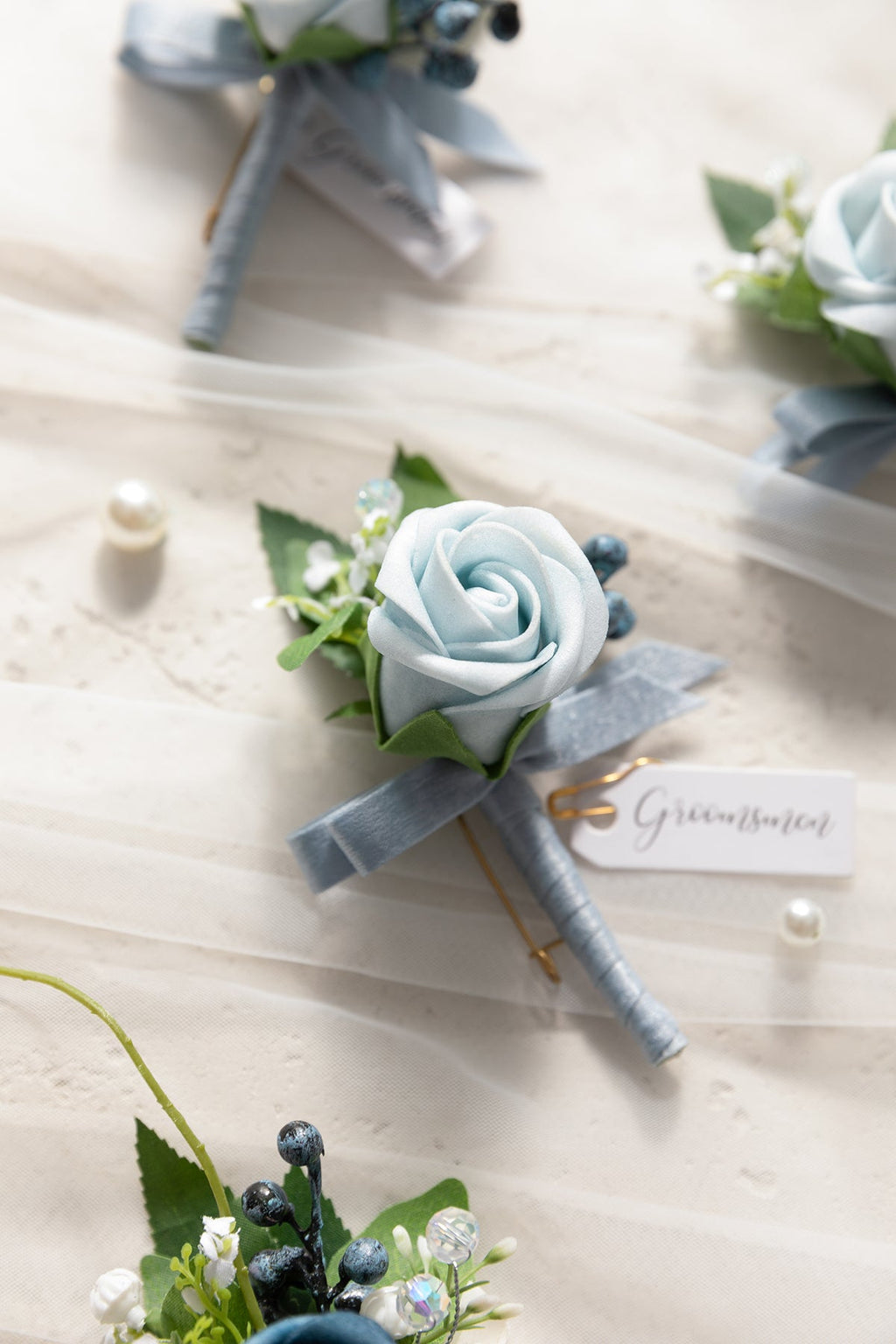 Boutonnieres in Romantic Dusty Blue (Set of 6)