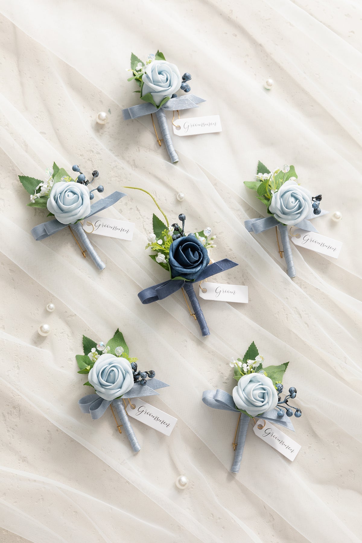 Boutonnieres in Romantic Dusty Blue (Set of 6)