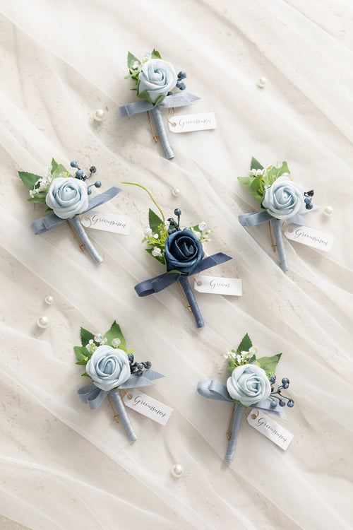 Boutonnieres in Romantic Dusty Blue (Set of 6)