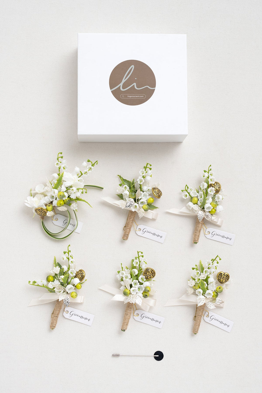 Boutonnieres in May Lily & Olive (Set of 6)