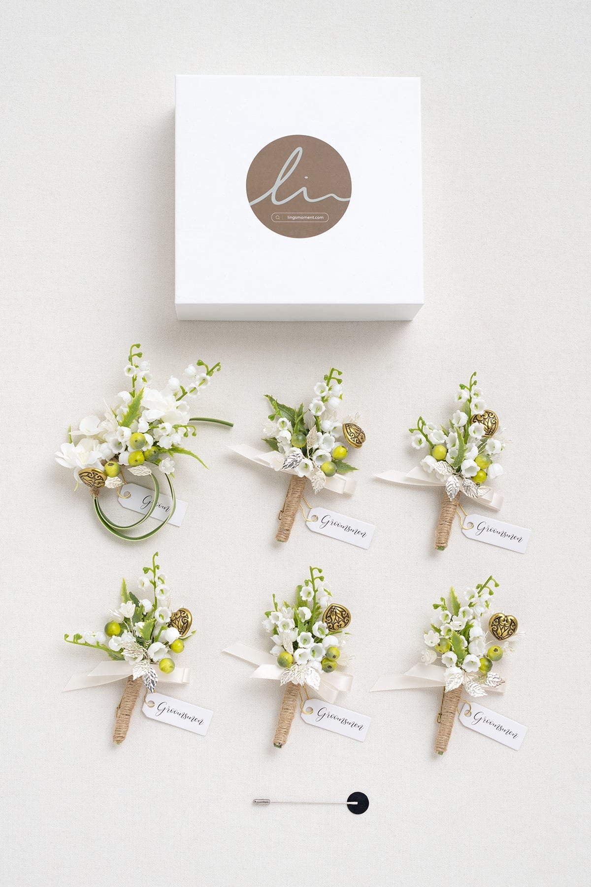 Boutonnieres in May Lily & Olive (Set of 6)