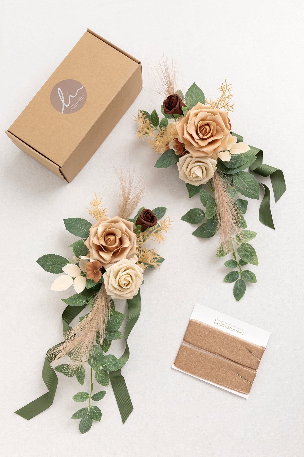 Wedding Aisle Decoration Pew Flowers in Beige & Sage