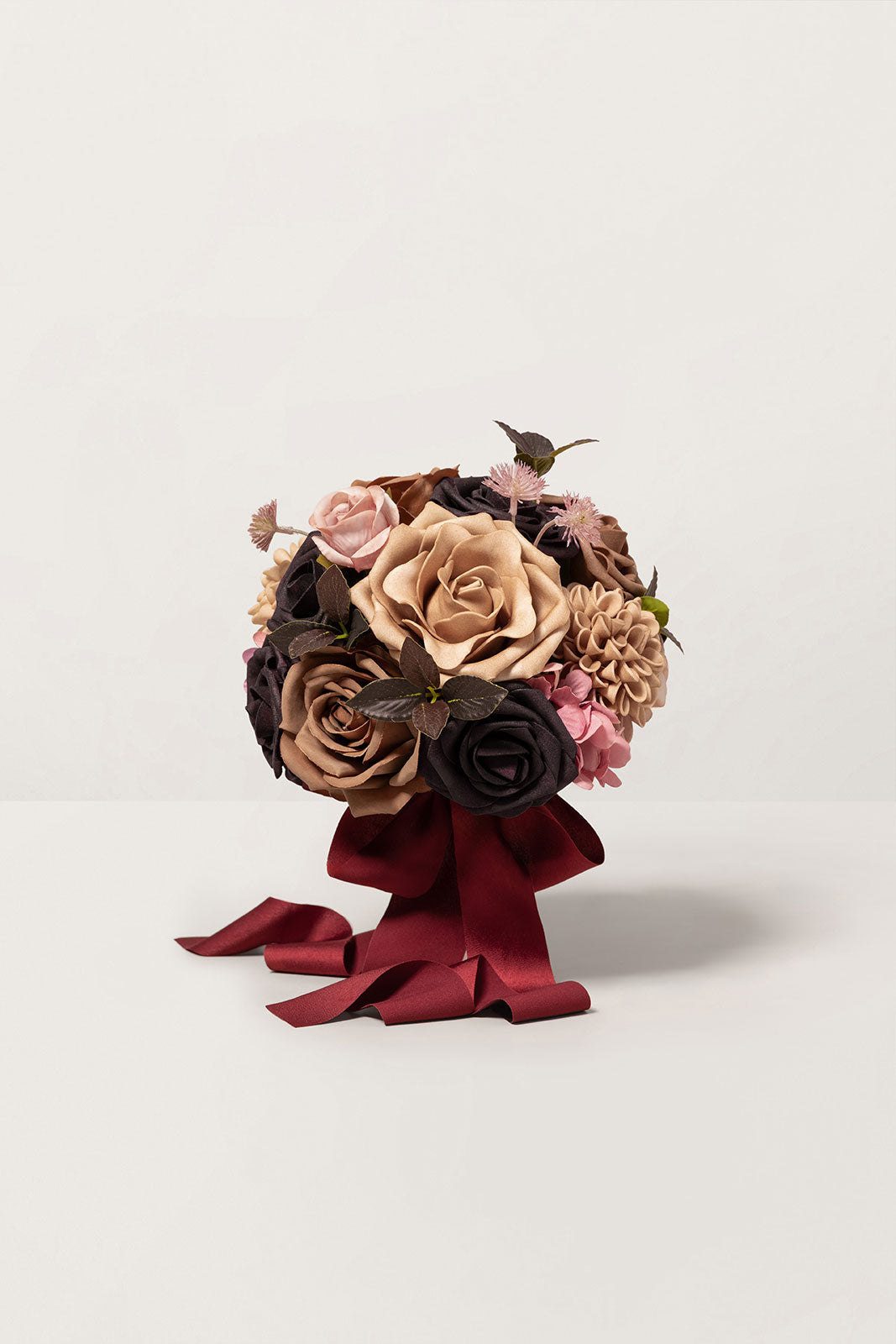 Round Bridesmaid Bouquet in Earth Brown & Black Baccara (Set of 1)