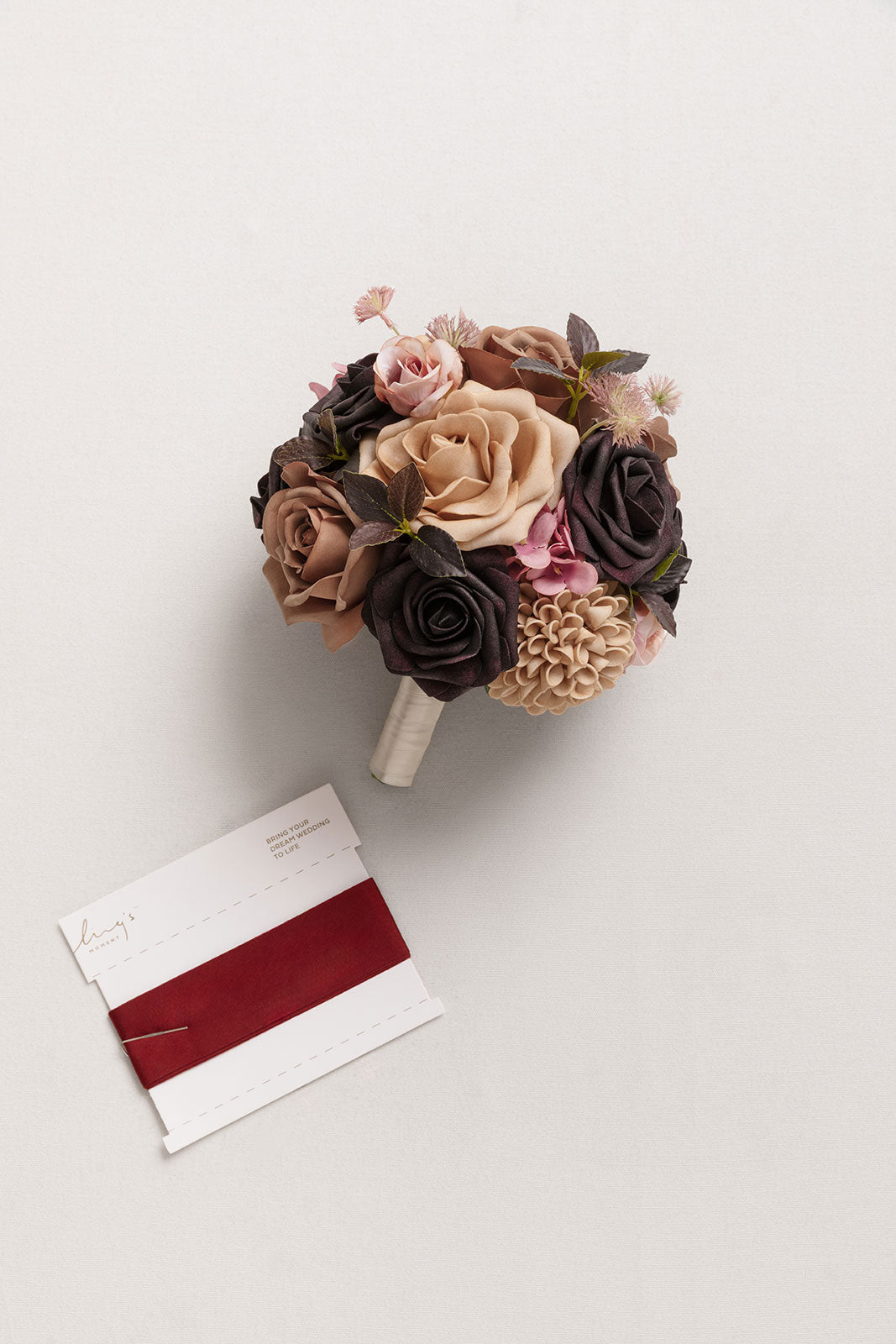 Round Bridesmaid Bouquet in Earth Brown & Black Baccara (Set of 1)