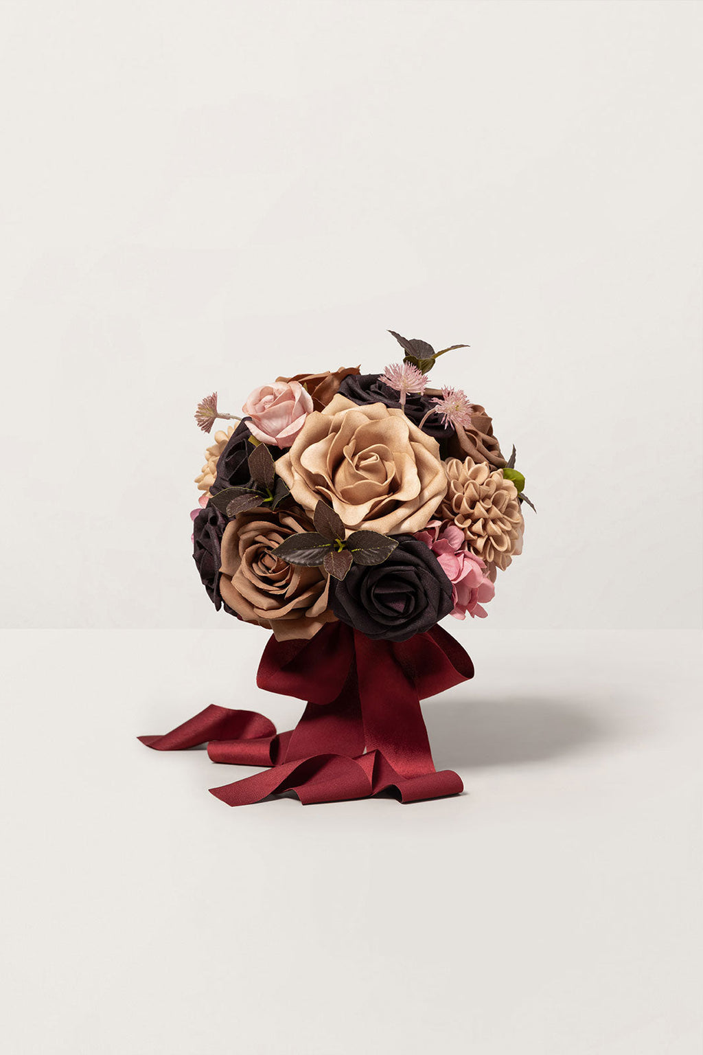 Round Bridesmaid Bouquets in Earth Brown & Black Baccara (Set of 4)