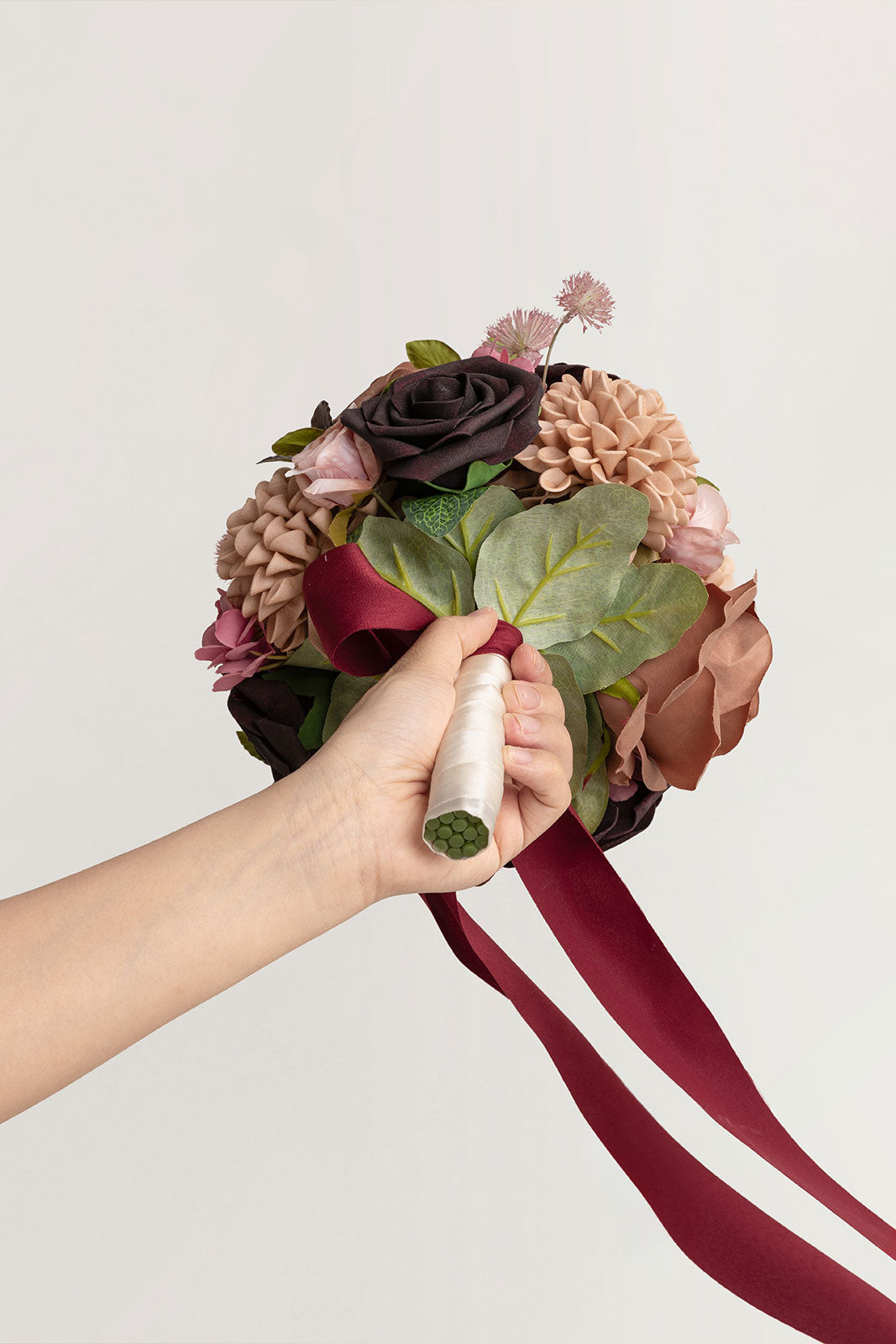 Round Bridesmaid Bouquets in Earth Brown & Black Baccara (Set of 4)