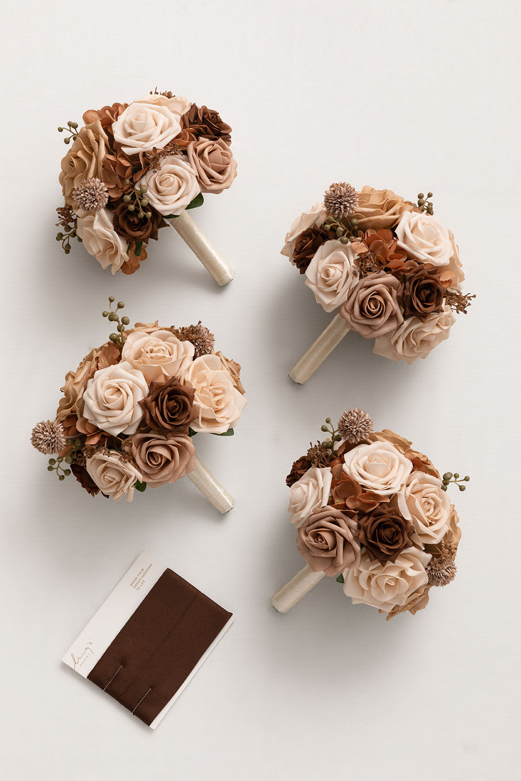 Round Bridesmaid Bouquets in Earth Brown & Sand Beige (Set of 4)