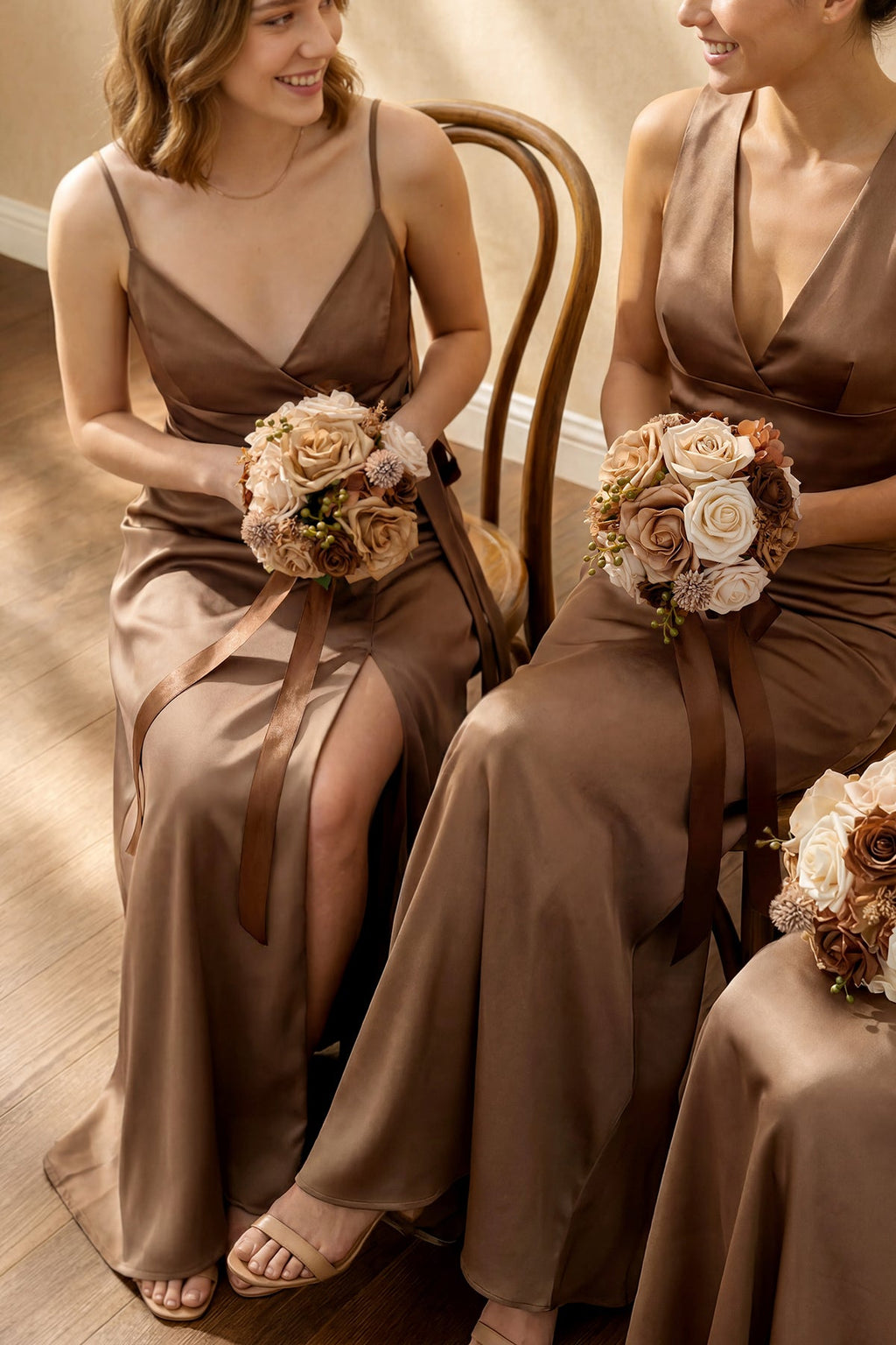 Round Bridesmaid Bouquets in Earth Brown & Sand Beige (Set of 4)