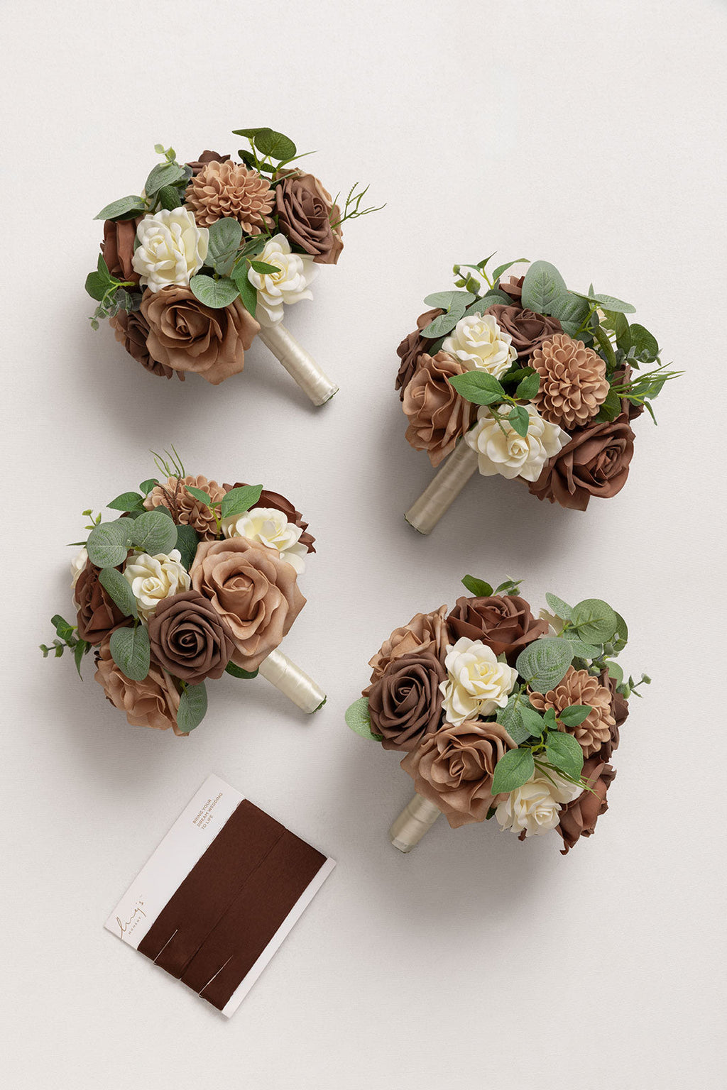 Round Bridesmaid Bouquets in Earth Brown & Sand Beige (Set of 4)