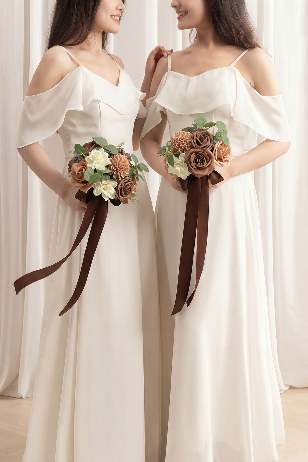 Round Bridesmaid Bouquets in Earth Brown & Sand Beige (Set of 4)