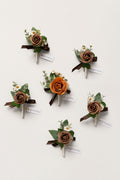 Boutonnieres in Earth Brown & Burnt Orange Velvet Wedding (Set of 6)
