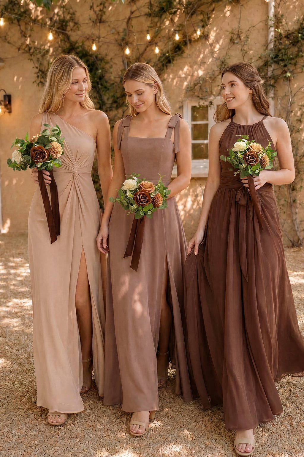 7" Bridesmaid Posy in Earth Brown & Sand Beige (Set of 6 )