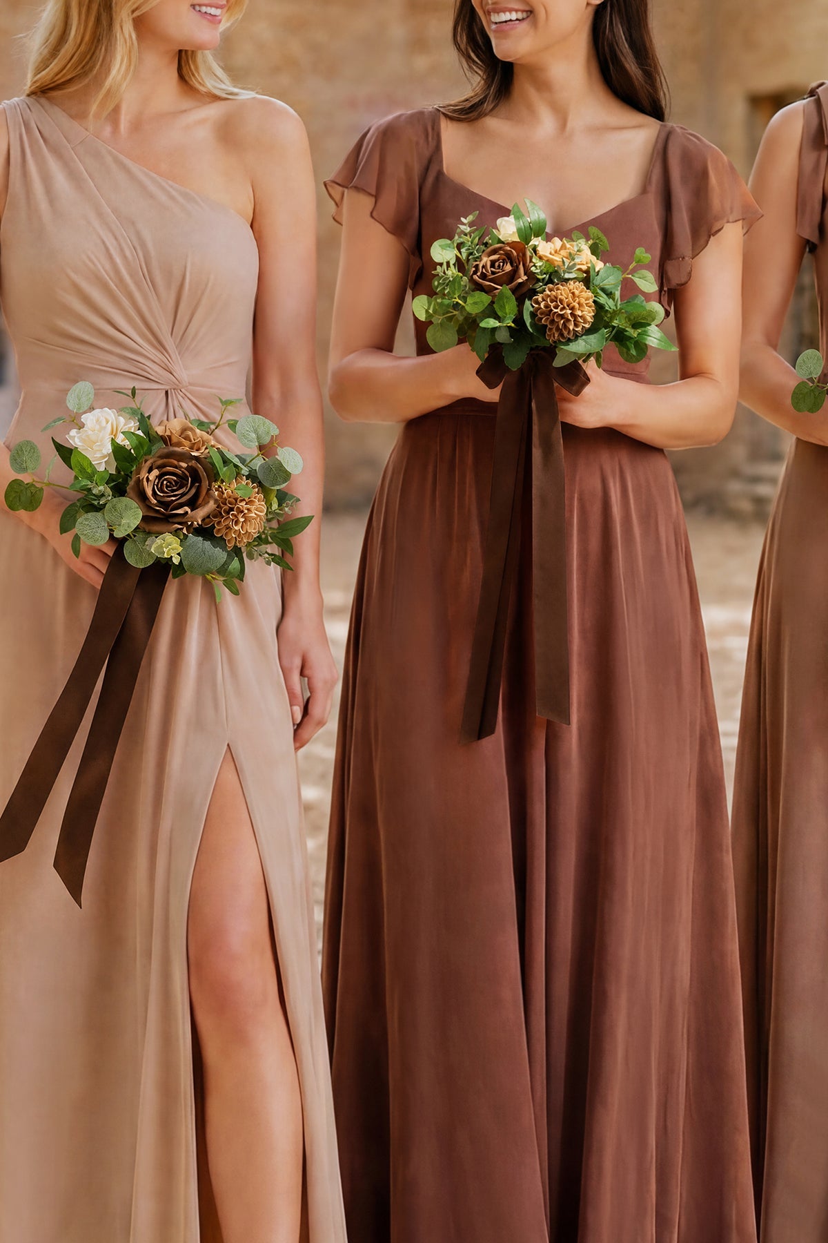 7" Bridesmaid Posy in Earth Brown & Sand Beige (Set of 6 )