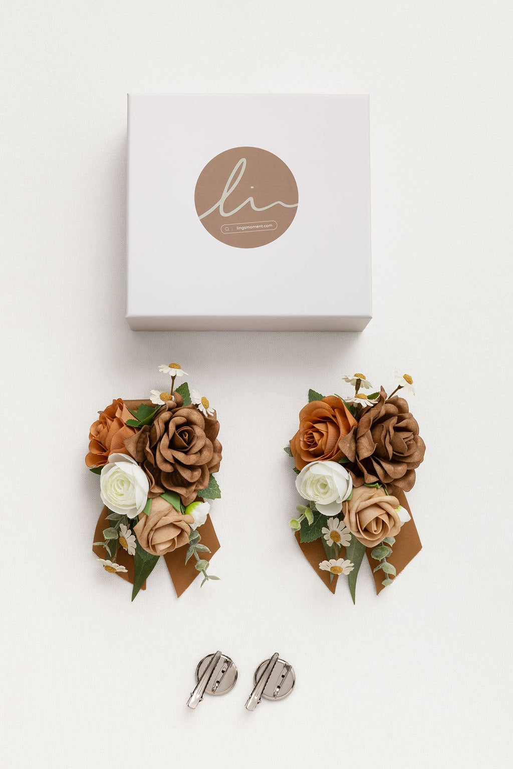 Wrist and Shoulder Corsages in Earth Brown & Burnt Orange & Sand Beige (Set of 2)