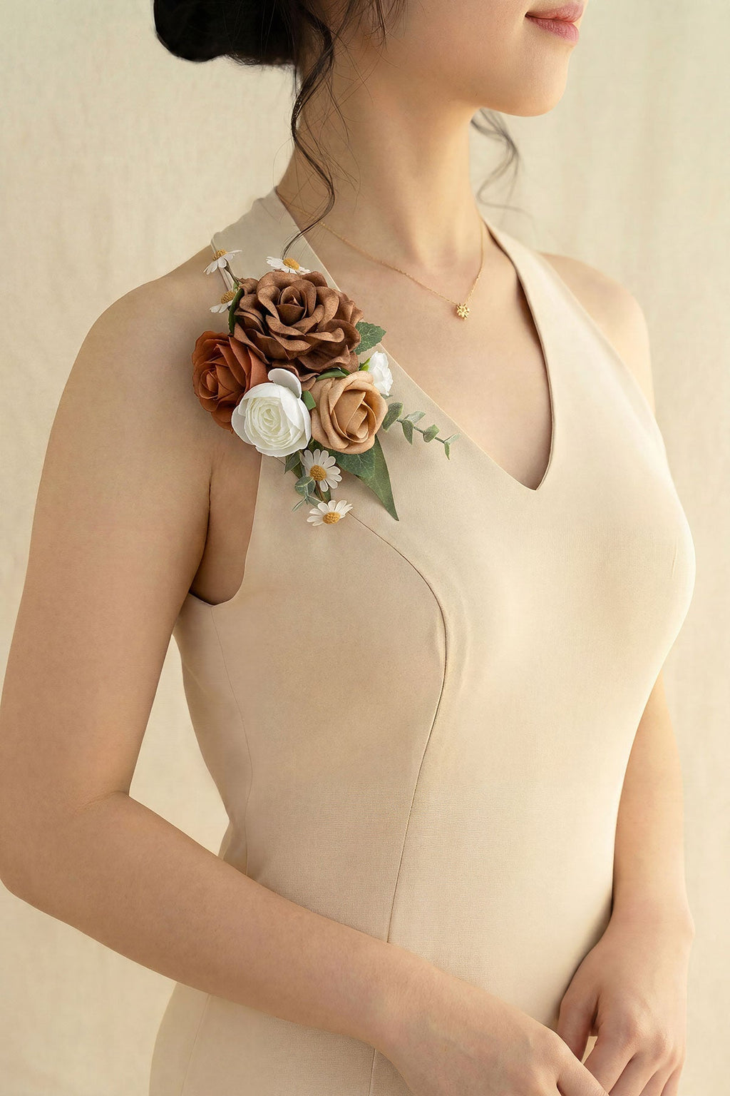 Wrist and Shoulder Corsages in Earth Brown & Burnt Orange & Sand Beige (Set of 2)