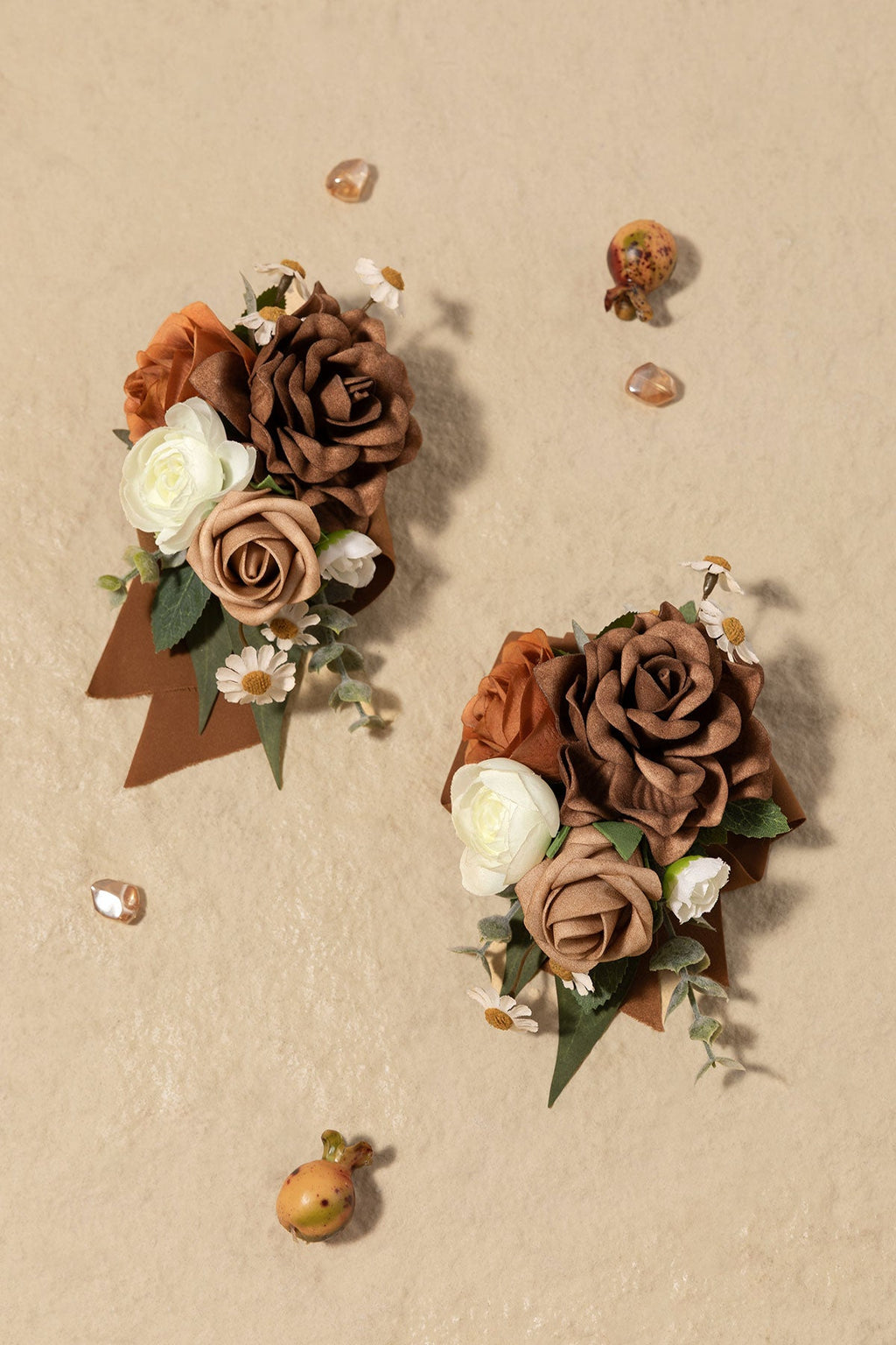Wrist and Shoulder Corsages in Earth Brown & Burnt Orange & Sand Beige (Set of 2)