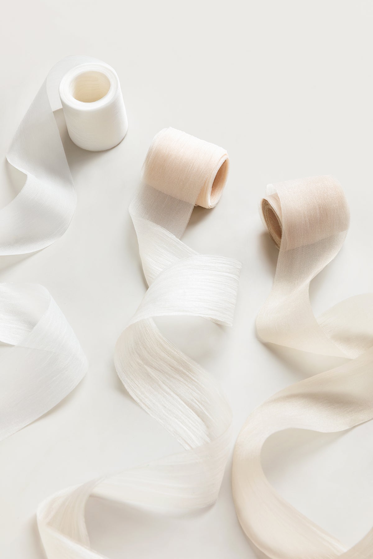 Brown & White & Almond Chiffon Ribbons 1.5" w x 6 Yards (Set of 3)