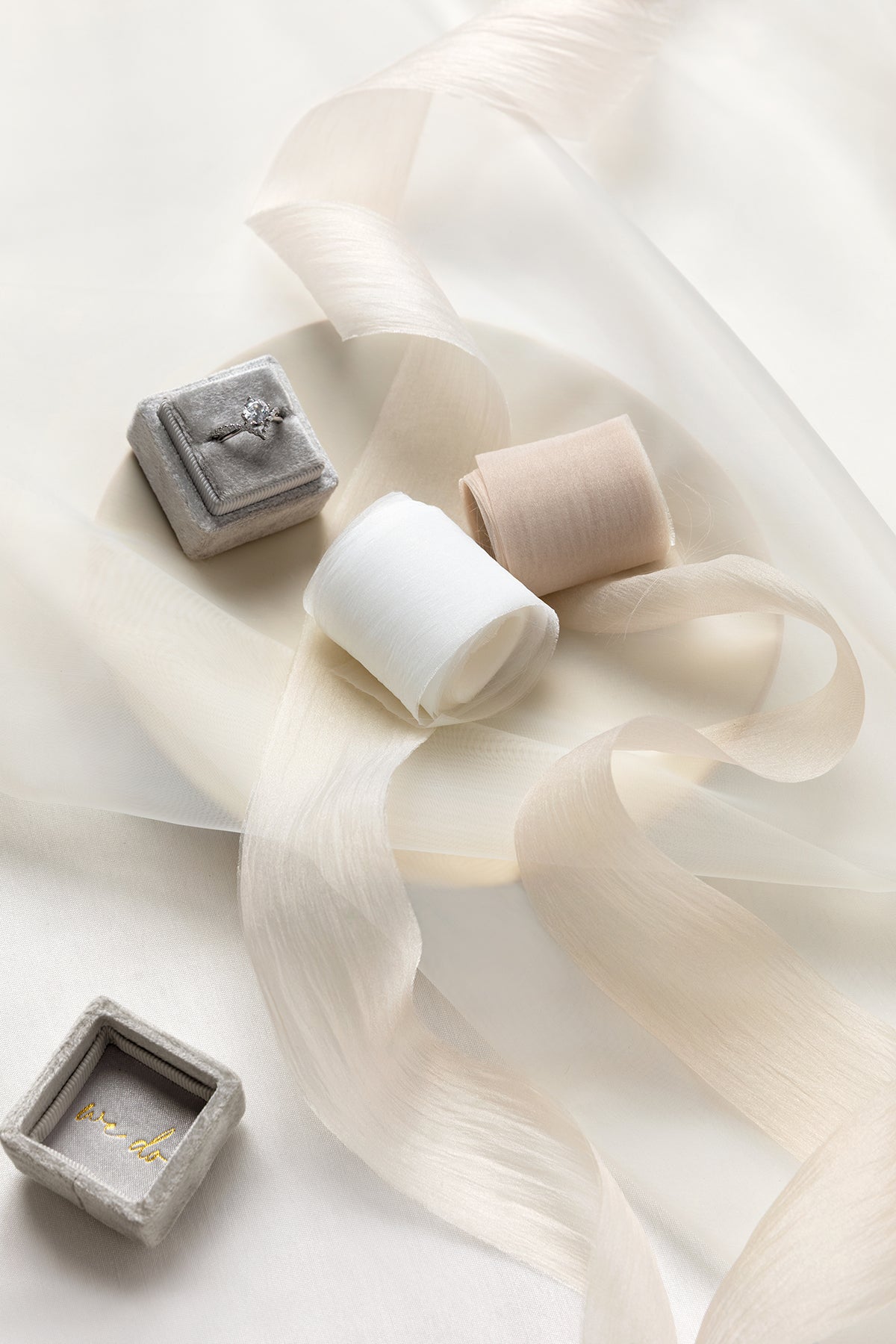 Brown & White & Almond Chiffon Ribbons 1.5" w x 6 Yards (Set of 3)
